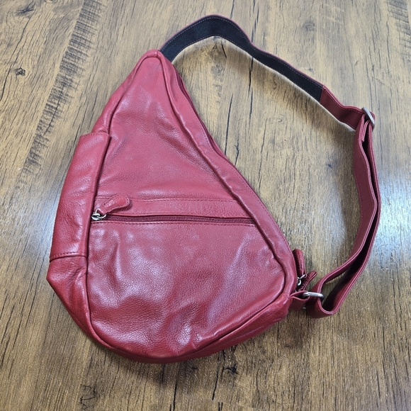 Vtg AmeriBag The Healthy Back Bag Red Leather Sling Backpack main image 5